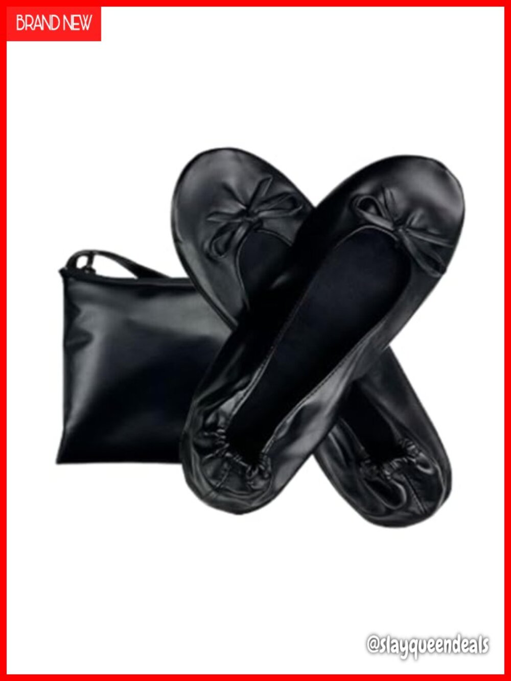 Foldable Ballet Flats PU Leather Bow Pointed Toe Women's Travel Office